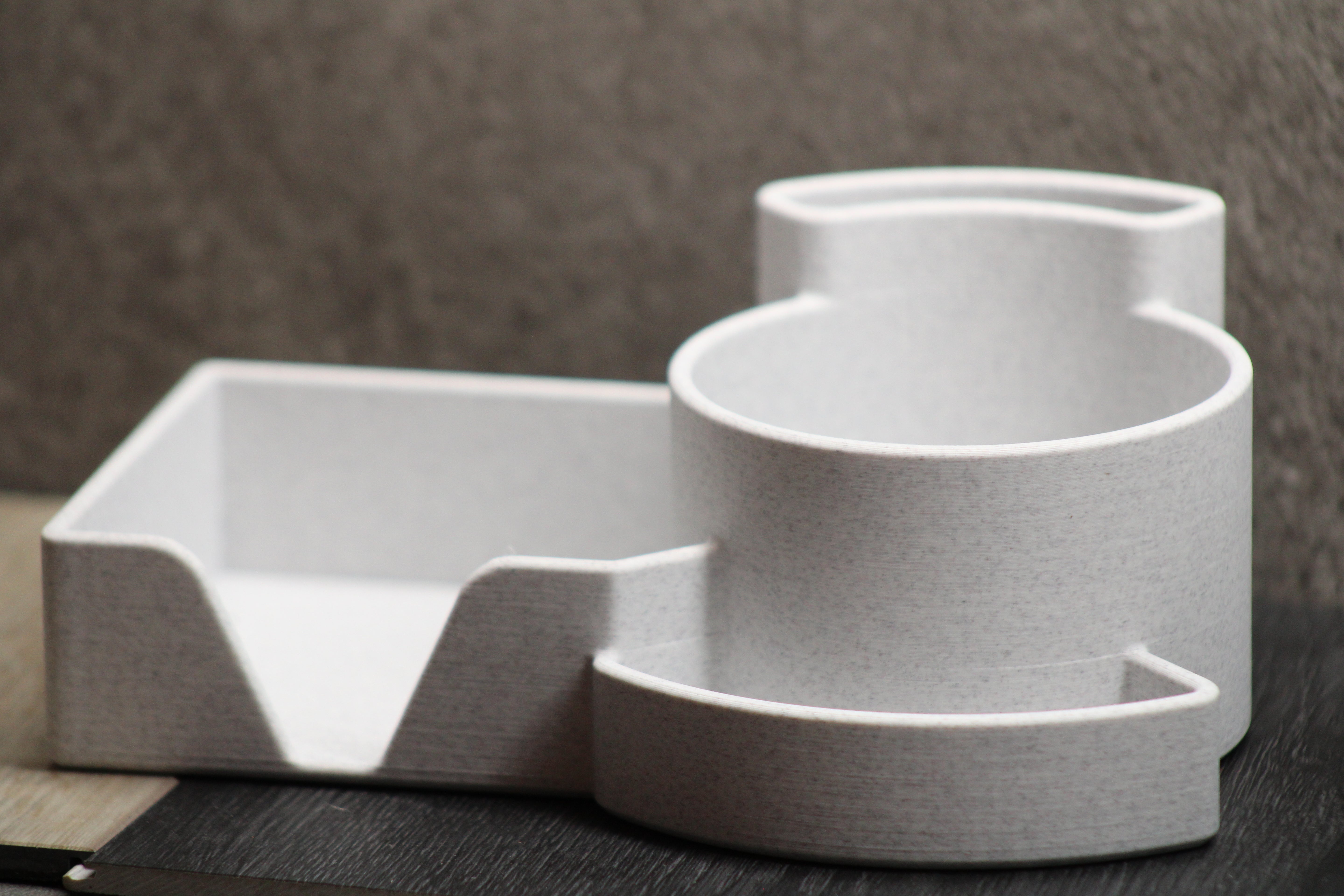 3D-printed marble PLA desk organiser with compartments